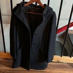 Aritzia T. Babaton Black Hooded Wool Coat
